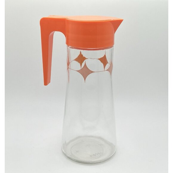 Vintage Anchor Hocking Orange Starburst Atomic Glass MCM Juice Pitcher 28 oz. - Picture 3 of 10